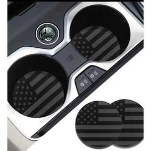 2 pack water absorbent American flag coasters with a synthetic leather keychain